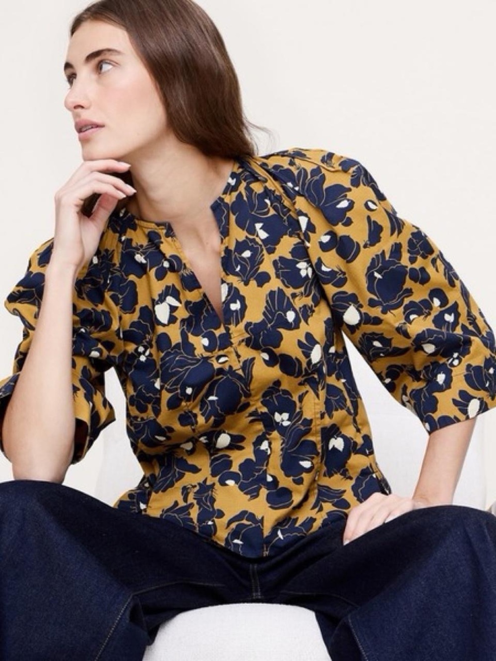 NWOT BANANA REPUBLIC Stretch-Cotton Volume-Sleeve Top